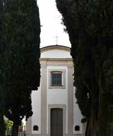 Vista della facciata. A causa della presenza di alberi ad alto fusto ai lati del viale di accesso non è possibile riprendere la facciata nella sua interezza